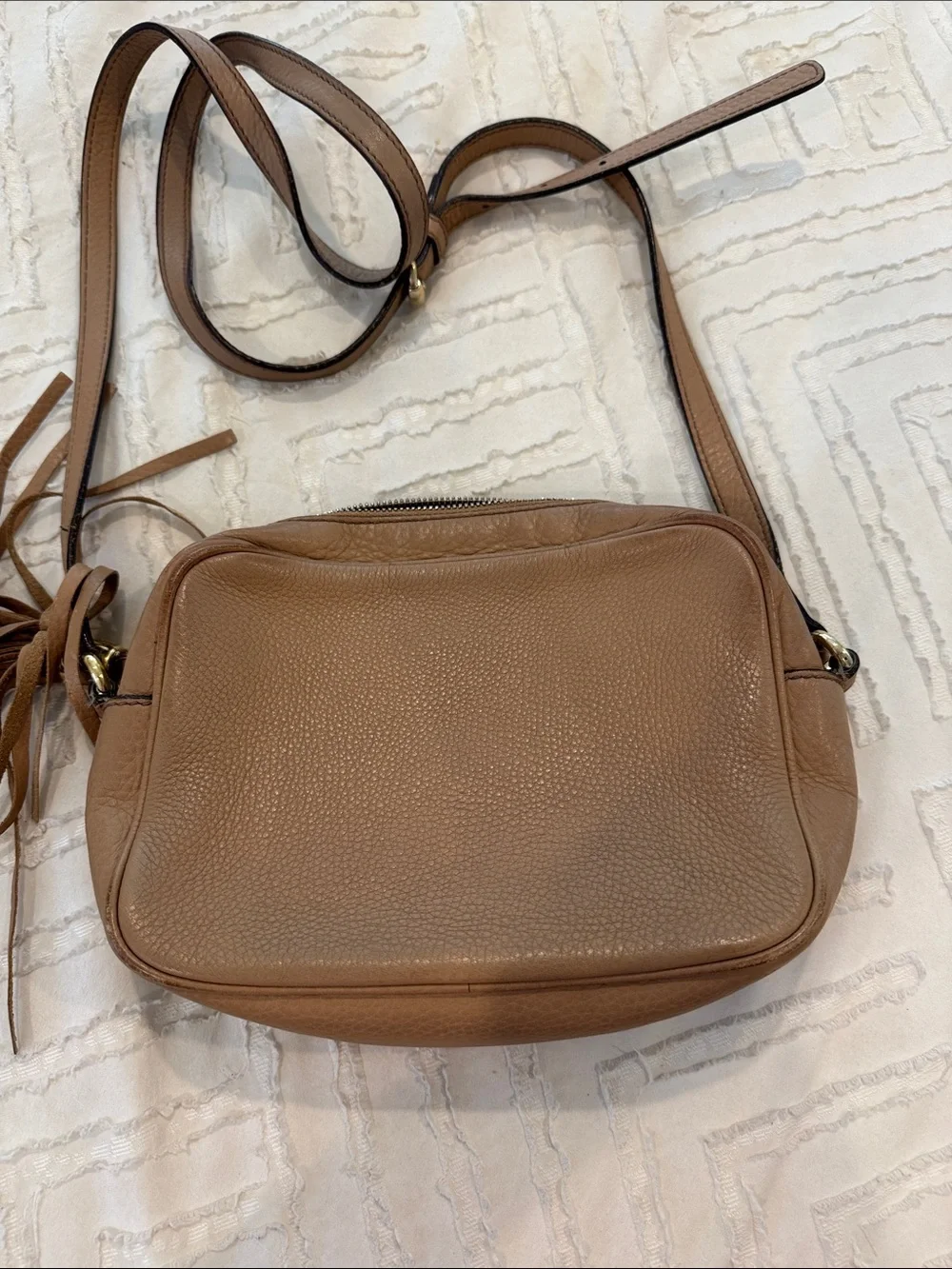 Gucci Tan Pebbled Leather Crossbody with Tassel